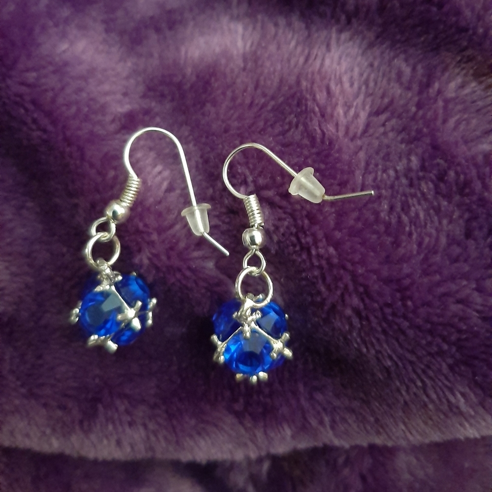Blue sapphire crystal sterling silver earrings.